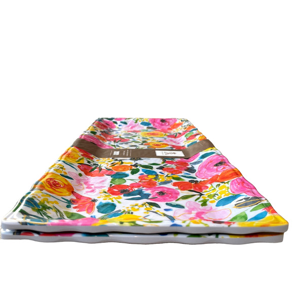 2pc Rachel Ashwell Spring Floral Large Melamine Serving Tray Platter 19x8 NEW - Picture 9 of 9
